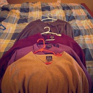 Joseph A Bank cashmere v-neck sweaters.